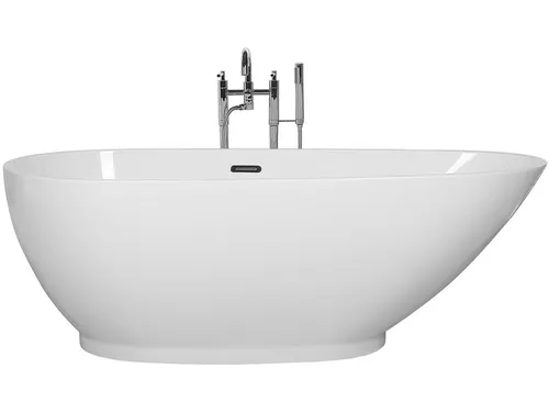 BELIANI Freistehende Badewanne Weiß 173 x 82 cm in Walnussform - Moderne freistehende Badewanne aus pflegeleichtem Acryl, bietet hohen Komfort mit mittiger Ab- und Überlaufgarnitur. Ideal für entspannende Badeerlebnisse.