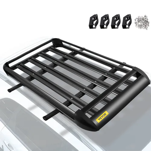 VEVOR Groß Schwarz Aluminium Dachgepäckträger Korb Wanne - Dachträger & Querstangen, robust und leicht aus Aluminiumlegierung, ideal für zusätzlichen Stauraum auf Reisen.