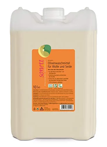 Sonett Olivenwaschmittel für Wolle und Seide - 10 Liter - Wollwaschmittel mit reiner Bio-Olivenölseife, ideal für feine Naturfasern. Erhält Elastizität und Weichheit, verleiht einen zarten Lavendelduft und ist 100 % biologisch abbaubar.