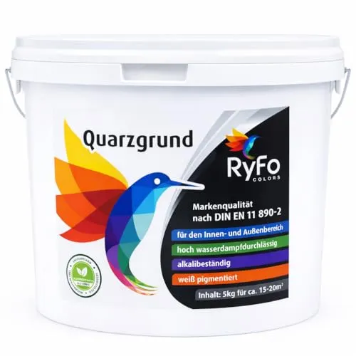 RyFo Colors Quarzgrund 5 kg – Profi-Putzgrundierung für optimalen Haftgrund - Erzeugt eine raue Oberfläche für verbesserte Haftung von Putzen und Beschichtungen. Ideal für Innen- und Außenanwendungen, leicht zu verarbeiten und gebrauchsfertig.