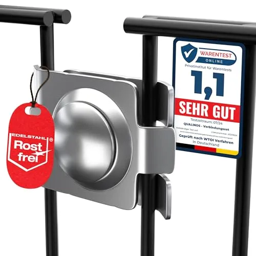 Qualinos 10x Eck- und Längsverbinder für Doppelstabmattenzaun - Edelstahl, Made in Germany - Hochwertige Eck- und Längsverbinder aus rostfreiem Edelstahl. Ideal für die flexible Zaunbefestigung und vielseitig einsetzbar, z.B. für Hochbeete oder Tiergehege. Sicherer Halt und edle Optik für jeden Zaun.