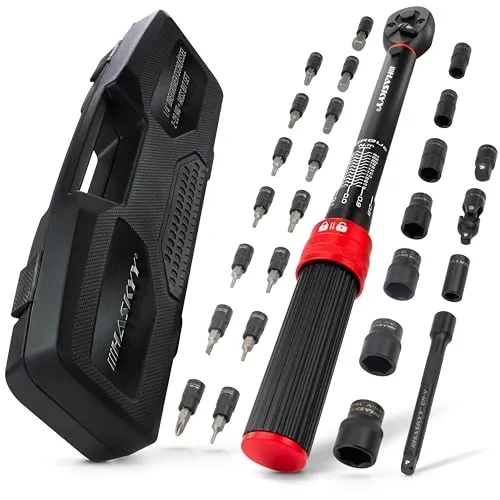 HASKYY Drehmomentschlüssel Set 1/4" 2-25Nm - Präziser Drehmomentschlüssel mit 2-25 Nm, ideal für Fahrräder und Maschinen. Ergonomischer Griff und praktische Aufbewahrung im Koffer sorgen für sicheren Halt und einfachen Transport.