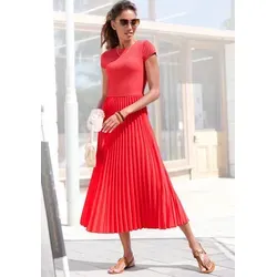 Modisches Midikleid LASCANA für Damen - Kleider mit figurumspielendem Schnitt und plissiertem Rockteil. Bügelfrei und ideal für jeden Anlass. Ein modischer Bestseller in strahlendem Rot.