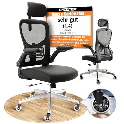 CLOUVOU SmartSeat Bürostuhl Ergonomisch [TESTSIEGER] - Bürostuhl mit 100% individueller Einstellbarkeit, atmungsaktivem Nylon-Mesh und leisen Blade Wheels für höchsten Komfort und Rückenschonung im Home Office.
