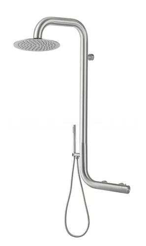 DEUSENFELD Duschsystem M8DS4510 "TUBE 10" aus Echt Edelstahl - Premium Brausegarnitur für Indoor & Outdoor mit 25cm Regendusche und Handbrause aus 316er Edelstahl. Hohe Qualität, matt gebürstet, ideal für luxuriöse Duscherlebnisse!