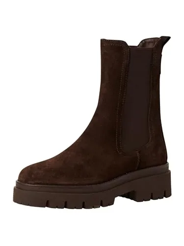Tamaris Leder Chelsea Boot - Mocca Leder, Größe 41 - Stiefel mit praktischem High-Cut-Schnitt und elastischen Einsätzen für leichten Einstieg. Der bequeme Blockabsatz und das Touchit-Fußbett sorgen für Komfort und Style in jedem Abenteuer.