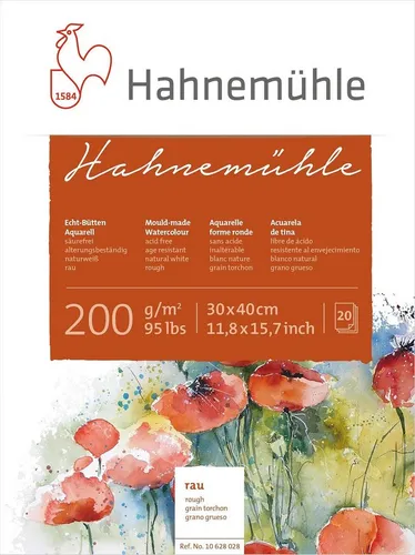 Hahnemühle Echt-Bütten Aquarellblock 30x40cm - Aquarellpapier mit rauer Oberfläche, 200 g/m², ideal für optimale Farbwiedergabe und vielseitige Techniken wie Gouache und Bleistift. 20 Blatt für kreative Projekte.