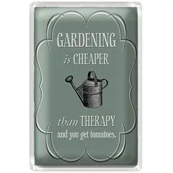 Roomando Metallschild Blechschild Garten 20x30cm Gardening is cheaper Therapy 20x30