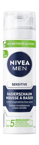 NIVEA MEN SENSITIVE Rasierschaum 50 ml - Hochwertiger Rasierschaum für empfindliche Haut, sorgt für eine sanfte Rasur und schützt vor Irritationen. Ideal für die tägliche Pflege.