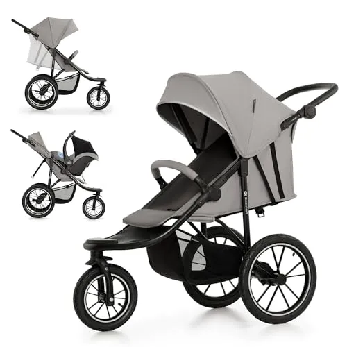 Kinderkraft Kinderwagen HELSI 2 dust gray - Robuster Kinderwagen für aktive Familien, geeignet bis 27 kg. Mit großen, aufblasbaren Rädern und Federung für hohen Fahrkomfort und Stabilität.