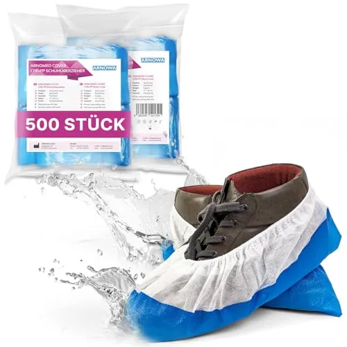 ARNOMED COVER Überziehschuhe, 9g, CPE/PP, blau - 10 Packungen à 50 Stück - Die ARNOMED COVER Überziehschuhe bieten zuverlässigen Schutz vor Schmutz und Partikeln. Die flüssigkeitsabweisende Sohle sorgt für Stabilität und der elastische Gummizug ermöglicht ein einfaches Anziehen. Ideal für den professionellen Einsatz!