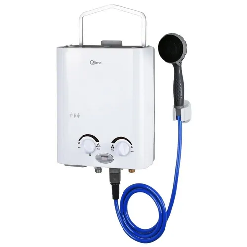 Qlima Tragbarer 2-in-1-Gas-Durchlauferhitzer PGWH 1010 - Sonstige Heizsysteme, kompakt und effizient für warmes Wasser überall, ideal für Camping und Outdoor-Aktivitäten.