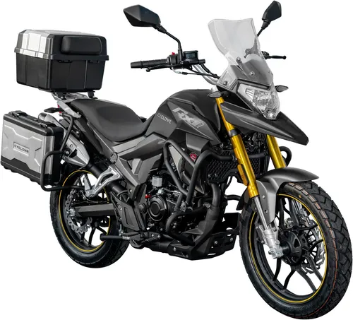 Cyclone Motorrad RX1 Pro 125, Adventure, 15 PS, ABS - Entdecke mit der Cyclone RX1 Pro 125 dein nächstes Abenteuer. Ausgestattet mit 15 PS und einem umfangreichen Sicherheitspaket, garantiert sie Komfort und Stauraum für jede Tour. Ideal für alle, die Freiheit und Emotionen suchen.