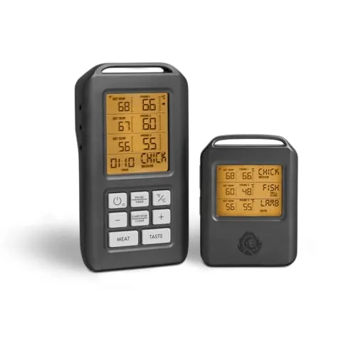 BURNHARD Funk Grillthermometer mit 4 Temperaturfühlern - Bratenthermometer mit 30m Reichweite, 4 Fühler für präzise Messungen und Timer-Funktion für perfektes BBQ-Erlebnis.