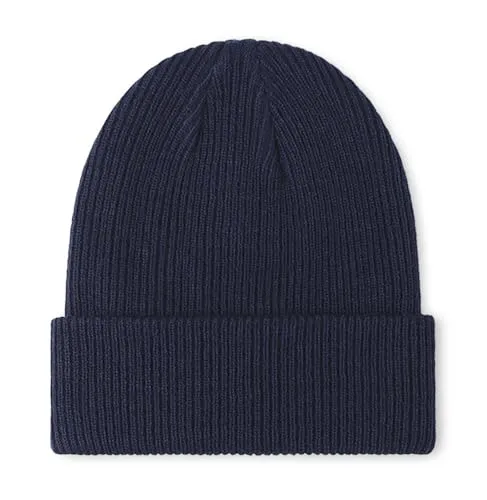 axy Kinder Winter Beanie Strickmütze aus Rippstrick mit breiter Krempe für Jungs und Mädchen von 1-6 Jahren, Kindermütze Jungen Kleinkind (Dunkelblau)