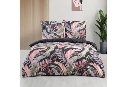 Bettwäsche 200x200 cm, 3-teiliges Set Hena, geblümt - Hochwertige Bettwäsche aus 100% Baumwolle/Renforcé, atmungsaktiv und allergikergeeignet. Mit verdecktem Reißverschluss für einfachen Bezugwechsel.