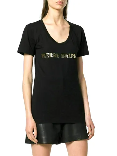 Pierre Balmain Iconic Cult Rock Logo T-Shirt M - Damen T-Shirt mit coolem Logo-Print, taillierter Schnitt und U-Ausschnitt, ideal für Freizeit und Alltag. Französischer Chic trifft auf rockige Eleganz.