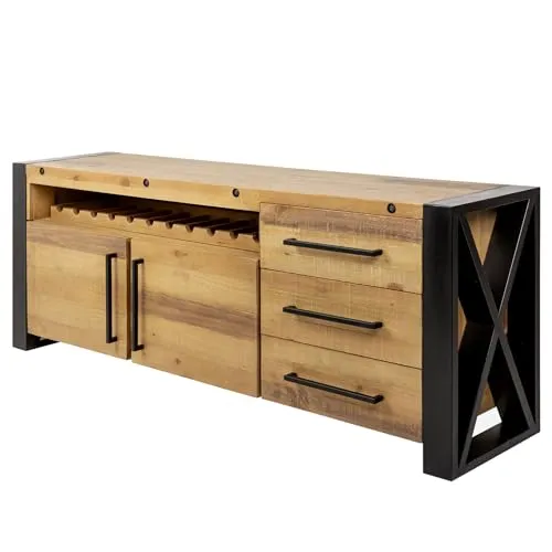 Riess-Ambiente Sideboard THOR 195cm vintage braun/schwarz - Stylisches Sideboard für das Wohnzimmer, aus massivem Pinienholz und Metall, bietet 3 Schubladen und 2 Türen für optimalen Stauraum im Industrial Design.