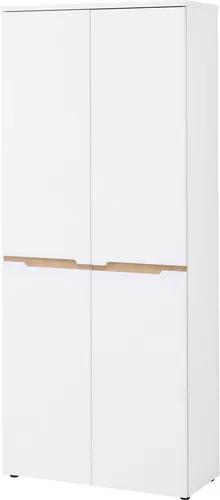 Voleo Schuhschrank Memphis - Schuhschrank in Weiß und Eiche Artisan, bietet Platz für bis zu 27 Paar Schuhe mit höhenverstellbaren Fächern und Soft-Close-System, ideal für einen stilvollen Eingangsbereich.