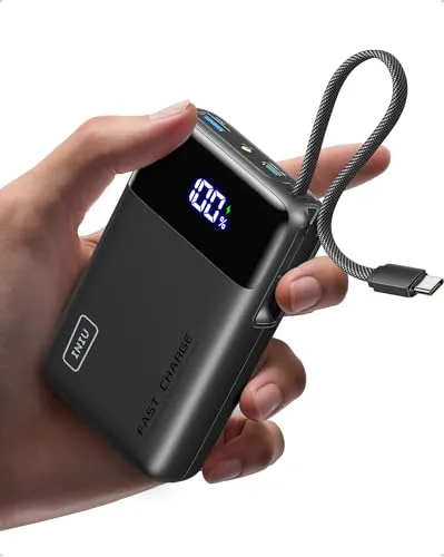 INIU 45W Power Bank - 20000mAh Klein Powerbank mit integriertem USB-C Kabel - Externe Handyakkus mit 20000mAh Kapazität und integriertem USB-C Kabel für einfaches Laden unterwegs. Ideal für iPhone 16, Samsung und mehr – perfekt für Reisende!