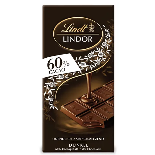 Lindt LINDOR 60% Kakao Tafel - Edelbitter-Schokolade mit unendlich zartschmelzender Füllung. Ideal zum Verschenken oder Genießen. Hochwertige Zutaten für ein unvergleichliches Geschmackserlebnis.