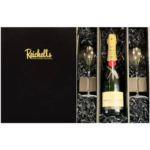 Moet & Chandon Imperial Brut Champagner 0,75 l 12% + 2 x Reichelts Champagnerglas als Geschenkset in Präsentbox by Reichelts | Das ideale Geschenk für Geburtstag, Hochzeit oder Einladung