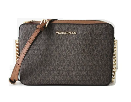 MICHAEL KORS JET SET ITEM CROSSBODY Tasche in Braun - Umhängetasche aus hochwertigem PVC/Leder mit elegantem MK-Logo, ideal für stilvolle Damen. Praktischer Reißverschluss und verstellbarer Gurt für optimalen Tragekomfort.