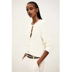 BA&SH Beige Gaspard Strickjacke für Damen (36) - Elegante GASPARD Strickjacke mit Rundhalsausschnitt und langen Ärmeln. Kurz geschnitten mit strukturierter Naht und praktischen Taschen. Vielseitig kombinierbar für legere und schicke Outfits.