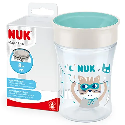 NUK Magic Cup Starter Set mit Ersatz-Silikondichtscheibe - Babyflaschen Set für Kinder ab 8 Monaten, 230ml mit 360°-Trinkrand, auslaufsicher und ideal für unterwegs, inklusive Ersatz-Silikondichtscheibe für weniger Kleckern.