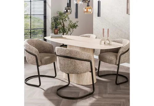 alesvelt Esstisch Centro Travertino, Beige, Oval, 90x76x180 cm - Eleganter Esstisch in Travertin-Optik für stilvolle Dinners. Die kratzfeste Keramikplatte und die dänisch ovale Form sorgen für harmonischen Raumfluss und maximale Beinfreiheit. Ideal für bis zu 6 Personen.