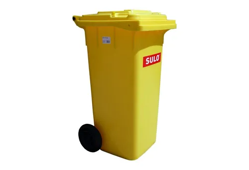 SULO 120 Liter Mülltonne - Gelb, Made in Germany - Mülltonne, 120 Liter Kapazität, aufklappbar und ideal für drinnen und draußen, perfekt für Abstellräume und Garagen.