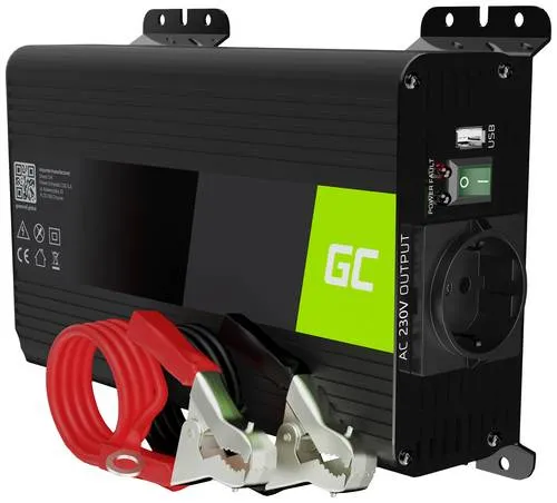 Green-Cell Spannungswandler INVGC05, 12V auf 230V, reiner Sinus, 300W / 600W - Solar & Wind, ideal für empfindliche Geräte wie Laptops, mit reiner Sinuswelle und 300W kontinuierlicher Leistung für mobile Stromversorgung.