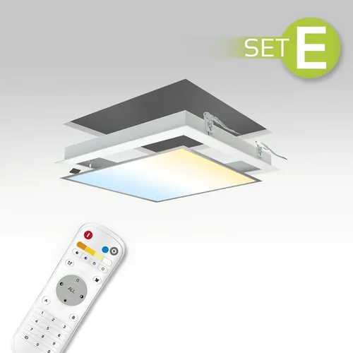 CCT LED Panel Set 30x30 18W 3000K-6000K - Moderne Deckenleuchte mit variabler Lichtfarbe von Warm- bis Kaltweiß, ideal für Wohn- und Büroräume. Inklusive Fernbedienung für flexibles Lichtmanagement.