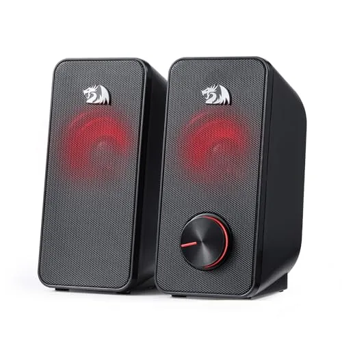 Redragon GS500 Stentor PC Gaming-Lautsprecher, 2.0-Kanal-Stereo-Desktop-Computerlautsprecher Mit Roter Hintergrundbeleuchtung, Hochwertigen Bässen und Kristallklarem Klang, Stromversorgung über USB