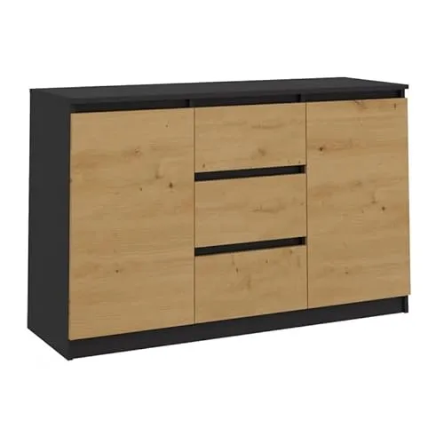 CDF Moderne Kommode 2D3S - Anthrazit & Eiche Artisan - Stylische Kommode mit 2 Türen und 3 Schubladen, ideal für Wohnzimmer, Schlafzimmer oder Büro. Grifflose Fronten sorgen für eine moderne Optik und einfache Nutzung.