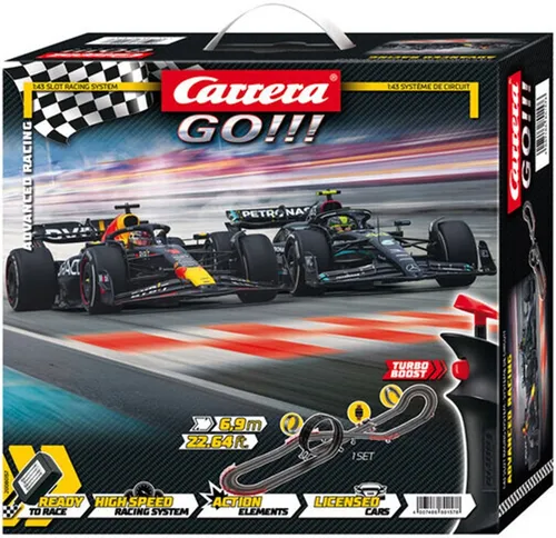 Carrera® GO - Advanced Racing Rennbahn - FORMEL 1 - 2-tlg. Autorennbahn mit Fahrzeugen von Verstappen und Hamilton, inkl. Transformator und Anschlussschiene. Ideal für Kinder ab 6 Jahren.