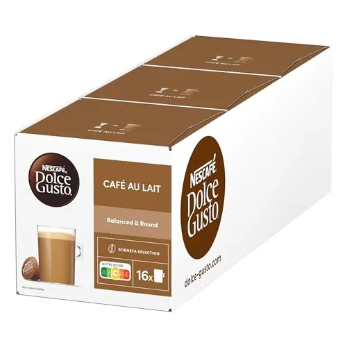 NESCAFÉ® Dolce Gusto® Café au Lait Kapseln, 3x 16 Stück - Genießen Sie harmonischen Kaffee mit Vollmilch in praktischen Kapseln. Ideal für Dolce Gusto® Maschinen, perfekt für eine schnelle Auszeit.