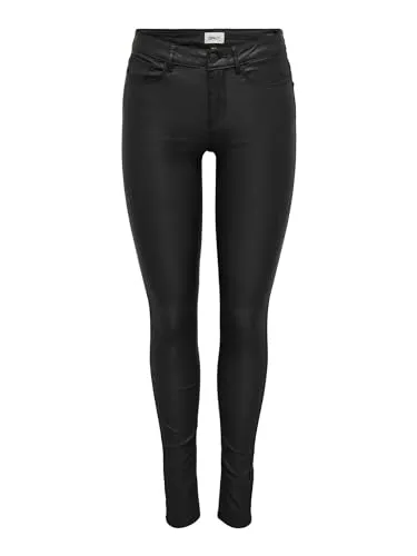 ONLY Damen Beschichtete Skinny Fit Jeans ONLANNE - Damen-Jeanshosen aus PU Kunstleder, modisch und elastisch für perfekten Sitz und Komfort in Schwarz, ideal für trendbewusste Outfits.