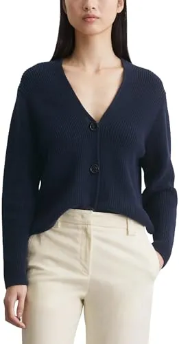 Marc O'Polo Damen Long Sleeve Cardigan Sweater, Blau, S EU - Strickjacken für Damen, mit angenehm weichem Tragekomfort und stilvollem V-Ausschnitt für einen eleganten Look.