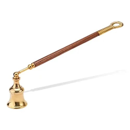 NKlaus 26,5cm Kerzenlöscher aus Messing mit Holzgriff Kerzen Zubehör Dochtlöscher bewegliche Kopf 11649