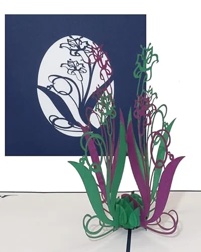 Pop Up Karte „Lilien in Violett & Grün“ 3D Geburtstagskarte - Lilien Karten als kleines Geschenk, Gutschein oder Geschenkverpackung – zum Geburtstag oder als Dankeskarten & Dankeschön Geschenk