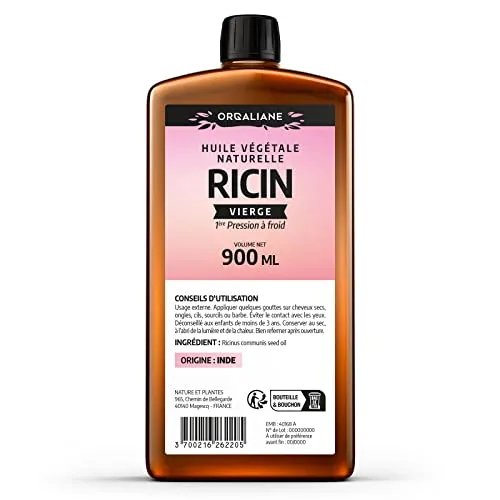 Rizinusöl 900 ml – Orgaliane – rein und natürlich – Bart, Haare, Wimpern, Nägel, Haut.