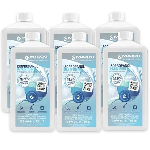 Maxxi Clean | 6x 750 ml reines Isopropanol (99,9%) Reinigungsalkohol | Fettlöser & Lösungsmittel | rückstandsfrei anwendbar zur Reinigung von elekt. Bauteilen, Schallplatten, Druckköpfen und mehr