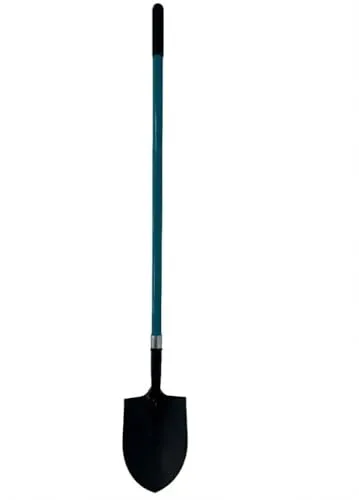 Robuste Spatenschaufel mit Fiberglas-Knopfstiel - Gartengeräte mit stabiler, pulverbeschichteter Stahlkonstruktion und ergonomischem Fiberglasstiel für optimale Handhabung und Langlebigkeit.