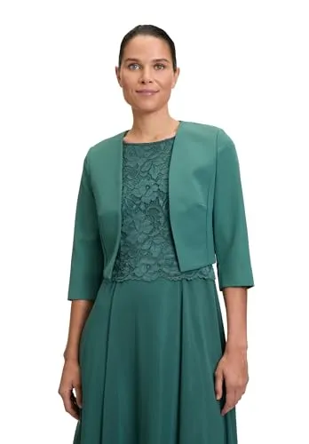Vera Mont Damen Bolero-Jacke mit Kellerfalten in Dark Emerald, Größe 46 - Eleganter Bolero-Blazer aus hochwertigem Satin, mit Ärmelschlitz und taillierter Passform für eine feminine Silhouette. Perfekt für schicke Anlässe!