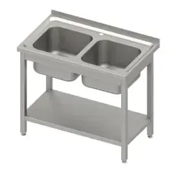 Stalgast Spültisch Grundboden Tiefe 600mm, zwei Becken, Edelstahl DST10653A , Maße: (B x T x H) 1000 x 600 x 850 mm, Selbstmontage