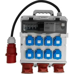 Doktorvolt Baustromverteiler 2x16A 32A CEE - Sonstige Kabel & Adapter - Mobilverteiler DV-5022-D mit 2x16A, 32A/8x230V Steckdosen, IP44. UV-beständiges Gehäuse, perfekt für Baustellen und Außenanwendungen.