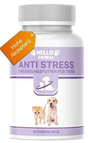 Hello Animal® Anti Stress Presslinge – hochdosiert Baldrian Beruhigungsmittel für Katzen und Hunde – wirkt unterstützend gegen Panikattacken, innere Unruhe und Angststörungen, rezeptfrei