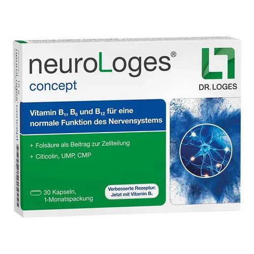 neuroLoges® concept - 30 Kapseln - Unterstützung für Nervenregeneration - Nahrungsergänzungsmittel mit Citicolin, UMP und CMP zur Unterstützung der Nervenregeneration und normaler Nervensystemfunktion. Einfache Einnahme: Nur 1 Kapsel täglich.