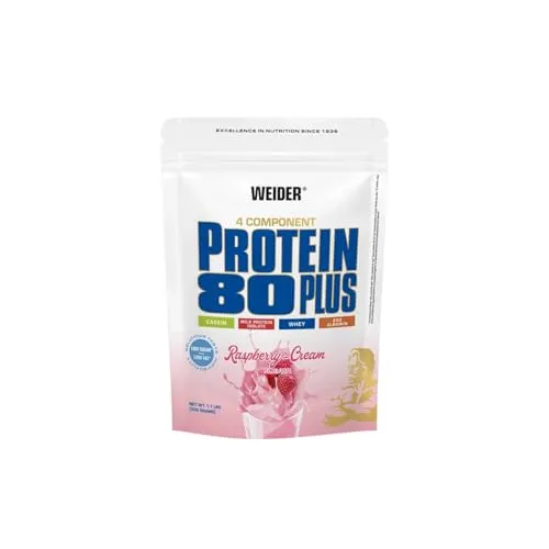 Weider Protein 80 Plus - 500g Beutel Raspberry Cream - Sportnahrung mit Mehr-Komponenten Protein, enthält kein kollagenes Protein und bietet einen hohen BCAA-Anteil für optimale Muskelregeneration.